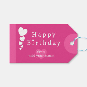 Etiqueta Para Presente Corações de Aniversário Brilhante Cor-de-Rosa