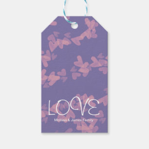 Etiqueta Para Presente Corações de Aquarela Flutuantes Rosa Roxo Amor