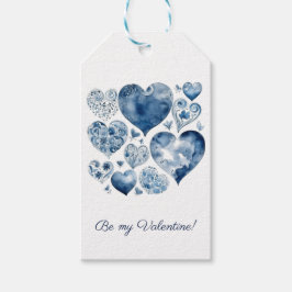 Etiqueta Para Presente Corações de São Valentim em Azul Delft com Notas d