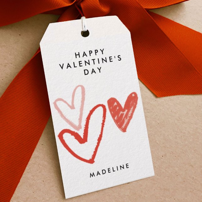 Etiqueta Para Presente Corações Desenhados à Mão (Hand-drawn hearts Valentine's Day gift tag.)