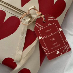 Etiqueta Para Presente Corações em Script Creme sobre Burgundy– padrão de