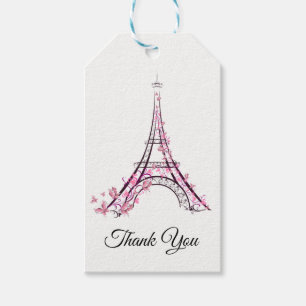Etiqueta Para Presente Corações Rosa e Borboletas Paris Torre Eiffel Fest