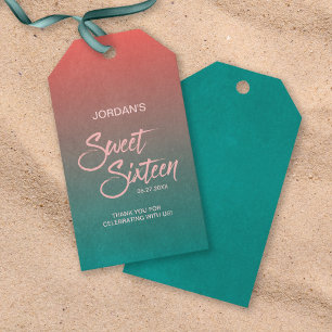 Etiqueta Para Presente Coral e Teal Gradient Doce 16 Aniversário Obrigad