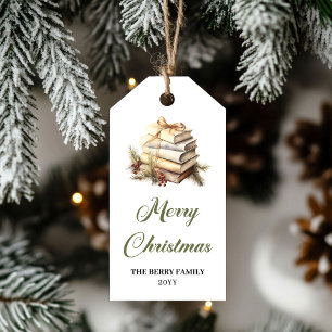 Etiqueta Para Presente Cores Terrosas Elegantes Livros de Natal Férias