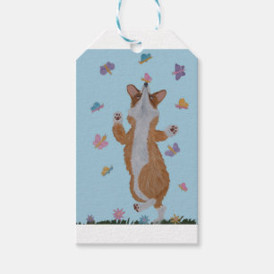 Etiqueta Para Presente Corgi Galês Dançando com Borboletas