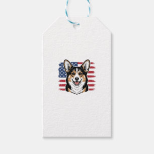 Etiqueta Para Presente Corgi Patriótico Bandeira Americana Desenho Vetori