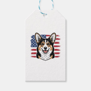 Etiqueta Para Presente Corgi Patriótico Bandeira Americana Desenho Vetori