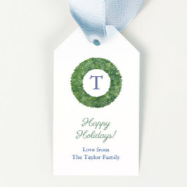 Etiqueta Para Presente Coroa de Monograma Preppy Chic Boxwood Feliz Natal