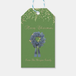 Etiqueta Para Presente Coroa de Natal Azul de Férias, Confetes, Verde
