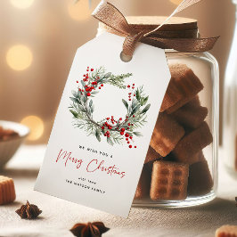 Etiqueta Para Presente Coroa de Natal Botânica Festiva Feliz Natal