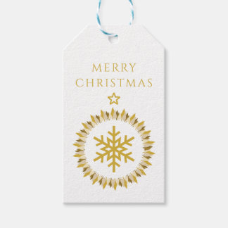 Etiqueta Para Presente Coroa de Natal em Ouro Branco Moderno Floco de Nev