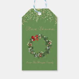 Etiqueta Para Presente Coroa de Natal Festiva, Confetes, Verde
