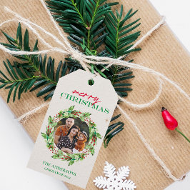 Etiqueta Para Presente Coroa de Natal Personalizada com Foto e Nome da Fa