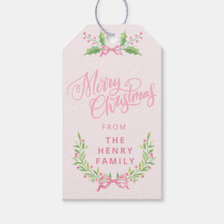 Etiqueta Para Presente Coroa de Natal Rosa e Verde