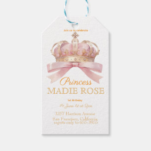 Etiqueta Para Presente Coroa de Princesa Rosa Conto de Fadas Aniversário