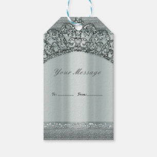 Etiqueta Para Presente Coroa de Tiara Prata & Brilho de Diamante Favor de
