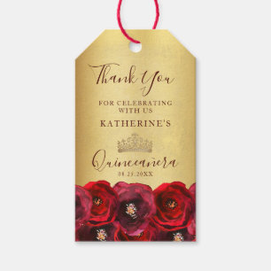 Etiqueta Para Presente Coroa Dourada Brilhante de Rosa Vermelha Floral Qu