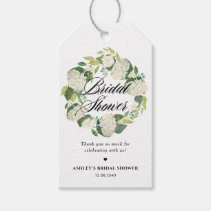Etiqueta Para Presente Coroa Floral de Hortênsia Branca para Chá de Noiva
