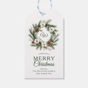 Etiqueta Para Presente Coroa Rústica de Monograma Feliz Natal Foto