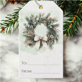 Etiqueta Para Presente Coroa Rústica de Natal Floresta Chic