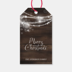 Etiqueta Para Presente Corrente de Cordas Luz Madeira Natal