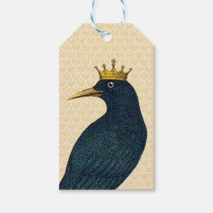 Etiqueta Para Presente Corvo que veste a coroa do ouro do vintage