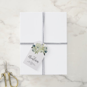 Etiqueta Para Presente Costume floral da aguarela branca do Feliz Natal