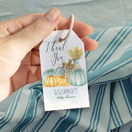 Etiqueta Para Presente Country Pumpkin Blue Watercolor Obrigado