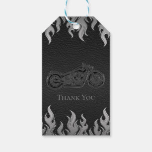 Etiqueta Para Presente Couro Preto Cromo Prata Motoqueiro Festa de Motoci