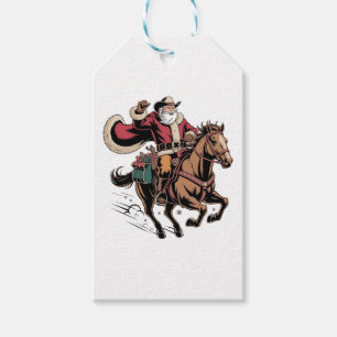 Etiqueta Para Presente Cowboy Papai Noel Andando Um Natal De Cavalo