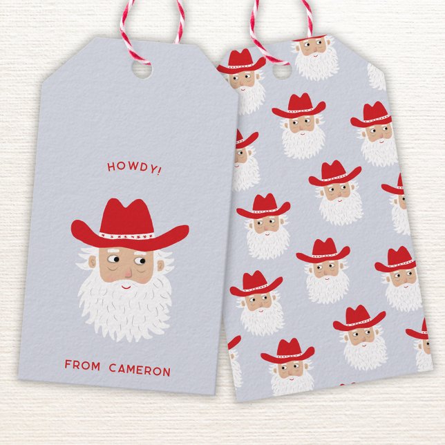 Etiqueta Para Presente Cowboy Santa Claus Fun Western Holiday (Fun Cowboy Santa Claus Western Christmas Holiday gift tag)