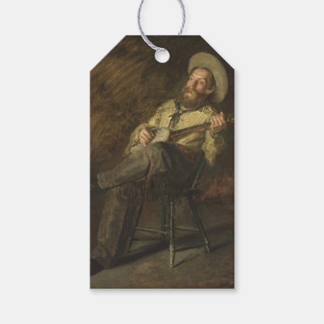 Etiqueta Para Presente Cowboy tocando banjo e cantando música country (Frente)