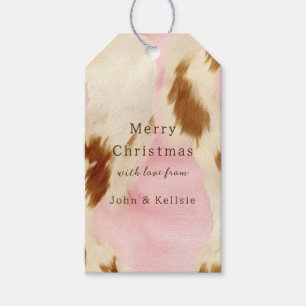 Etiqueta Para Presente Cowgirl Pink Cream Brown Cowhide Dourado Natal