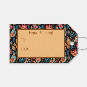 Etiqueta Para Presente Cozy Autumn Floral Impressão Digital Folk Art