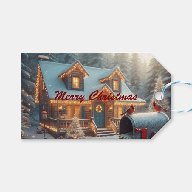 Etiqueta Para Presente Cozy Christmas Cabin Winter Wonderland (Frente (horizontal))
