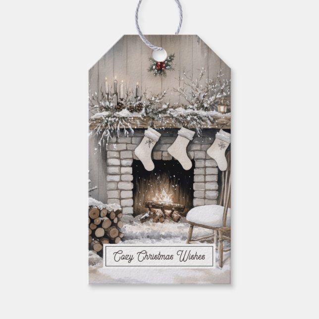 Etiqueta Para Presente Cozy Christmas Fireplace (Frente)