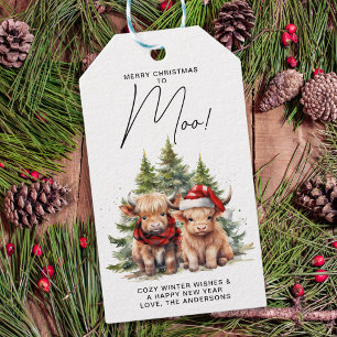 Etiqueta Para Presente Cozy Highland Cow Farm Animal Feliz Natal Moo