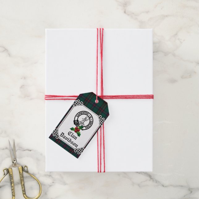 Etiqueta Para Presente Crachá Clan Davidson Crest e Feriado Tartan (Com cordão)