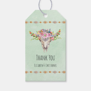 Etiqueta Para Presente Crânio de Vaca Tribal Boho Floral Agradecimento