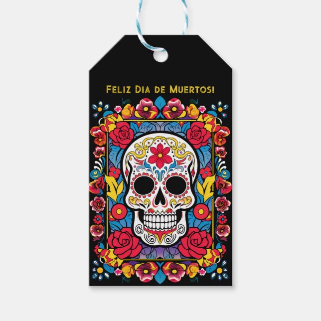 Etiqueta Para Presente Crânio do Dia de Muertos (Frente)
