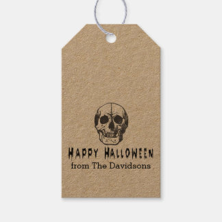 Etiqueta Para Presente Crânio Vintage Assustador Feliz Halloween