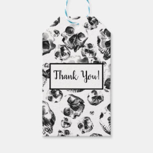 Etiqueta Para Presente Crânios Preto e Branco Esqueleto Arte de Crânio Pa