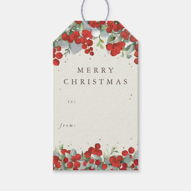Etiqueta Para Presente Cream Red Berry+Eucalyptus Natal/Feriado (Frente)