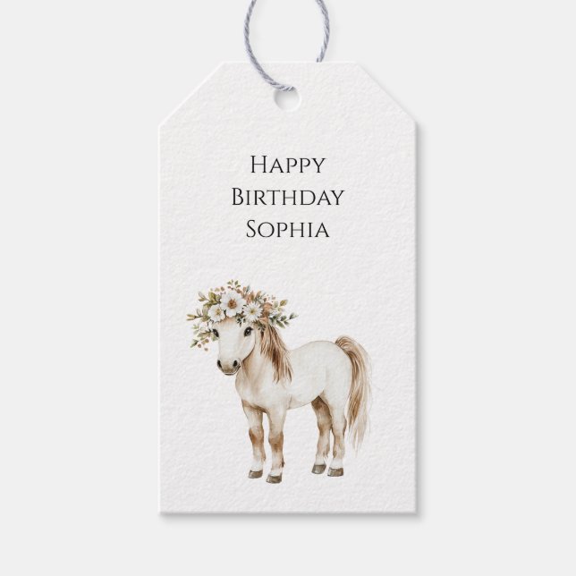 Etiqueta Para Presente Cream White Plaid Stripes Horse Birthday (Frente)