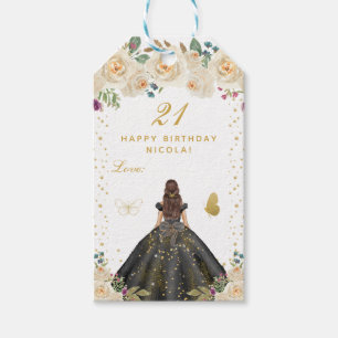 Etiqueta Para Presente Creme Floral Morena Cabelo Garota Feliz Aniversári
