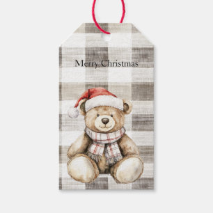Etiqueta Para Presente Creme Orgânico Tan Christmas Teddy Bear Santa Hat