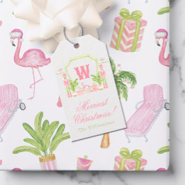 Etiqueta Para Presente Crest Monograma do quebra-nozes de Palm Beach rosa