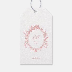 Etiqueta Para Presente Crest Monograma Rosa Chinoiserie Logotipo de Casam
