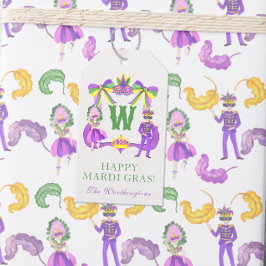 Etiqueta Para Presente Crestão Monograma de Mardi Gras em Aquarela
