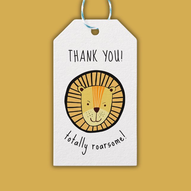 Etiqueta Para Presente Crianças Leão Totalmente Roarsomo Selva Obrigado (Lion Kids birthday party thank you gift tag - totally roarsome)